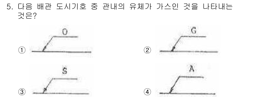 가스기능장 2015년 5번 - 가스배관 도면에서 유체의 흐름과 압력을 나타내는 기호는 일반적으로 'G'... 에 관한 핵심 기출문제