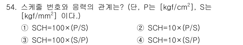 가스기능장 2015년 54번 - 스케줄 번호와 응력의 관계에서 P는 압력, S는 응력의 단위를 활용하여,... 에 관한 핵심 기출문제