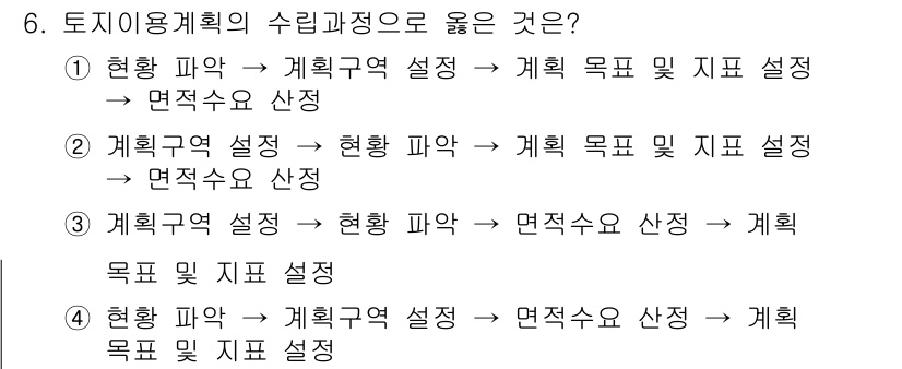 도시계획기사 2018년 6번 - 도시계획은 현실 파악을 기반으로 계획 구역을 설정하고, 그 목표와 지표를... 에 관한 핵심 기출문제