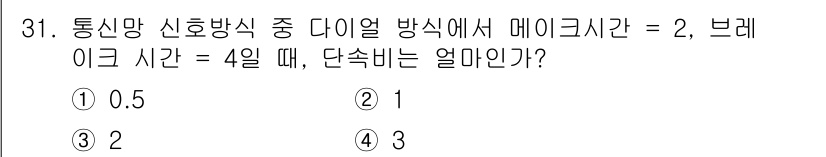 정보통신산업기사 2018년 31번 - 메이크타임이 2로 주어지고 브레이크타임이 4로 주어질 때, 단속비는 메이... 에 관한 핵심 기출문제