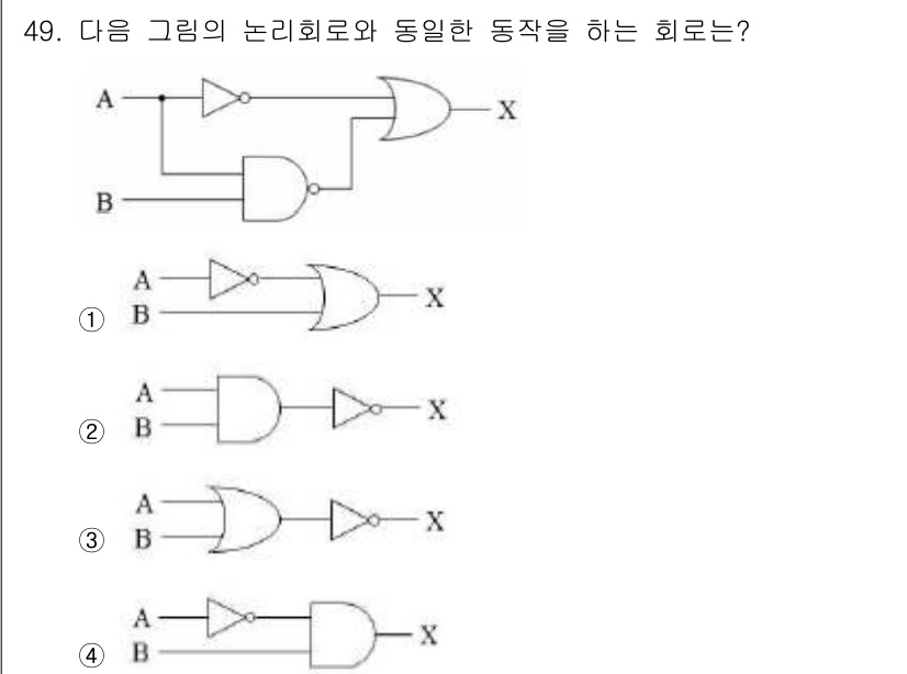 소방시설관리사 2016년 49번 - 주어진 논리회로에서 A와 B의 입력을 확인한 결과, 해당 회로의 출력과 ... 에 관한 핵심 기출문제