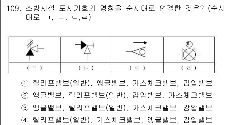 소방시설관리사 2017년 110번 - 리리프밸브는 주로 일반 배관 시스템에서 압력을 조절하는 역할을 하며, 앵... 에 관한 핵심 기출문제