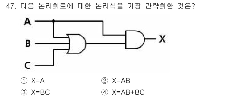 소방시설관리사 2017년 48번 - 논리회로에서 X는 A, B, C의 입력을 받는 AND 게이트와 NOT 게... 에 관한 핵심 기출문제