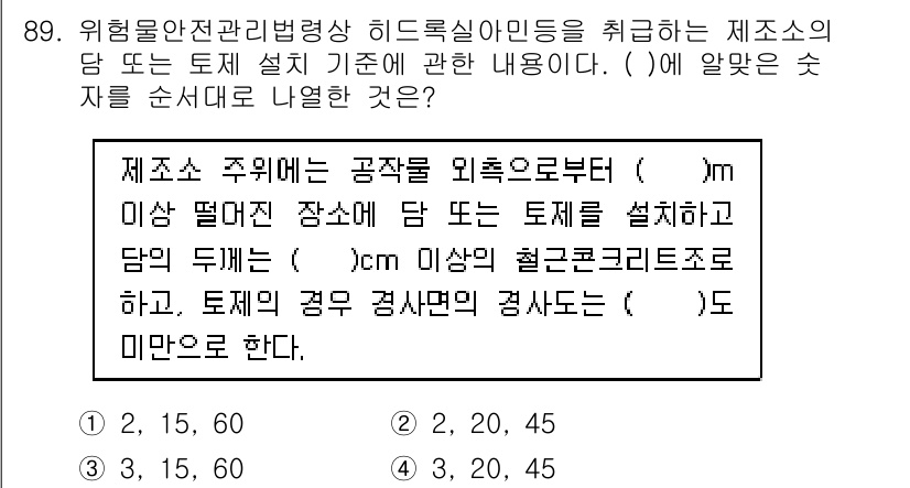 소방시설관리사 2017년 90번 - 제조소 주변에 대한 기준을 설정할 때, 2m 이상의 공간이 필요하며 이는... 에 관한 핵심 기출문제