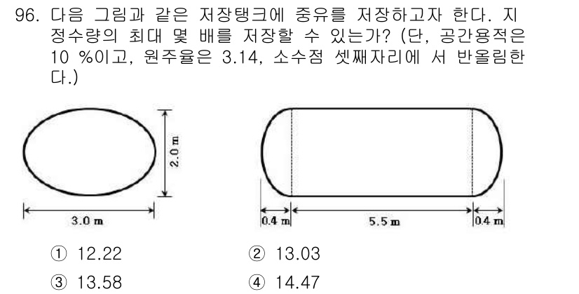 소방시설관리사 2017년 97번 - 저장탱크의 최대 저장량은 주어진 직경과 높이를 사용해 원통형의 체적을 계... 에 관한 핵심 기출문제