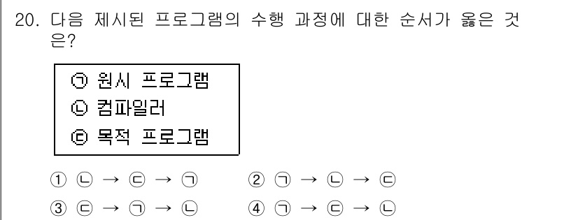 컴퓨터시스템기사(A형) 2018년 20번 - . 원시 프로그램

해설: 원시 프로그램은 소스 코드 형태로 작성되어 컴... 에 관한 핵심 기출문제