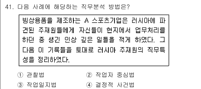 스포츠경영관리사 2017년 41번 - . 

해석 관리자는 러시아 현지에서 직무 특성을 고민하며, 직원들의 의... 에 관한 핵심 기출문제