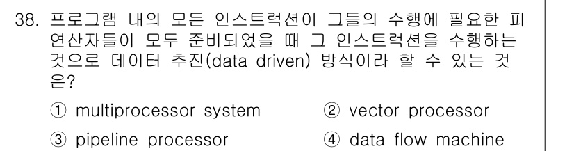 컴퓨터시스템기사(B형) 2018년 38번 - . 프로그램 내의 모든 인스트럭션이 실행에 필요한 피연산자가 준비된 경우... 에 관한 핵심 기출문제