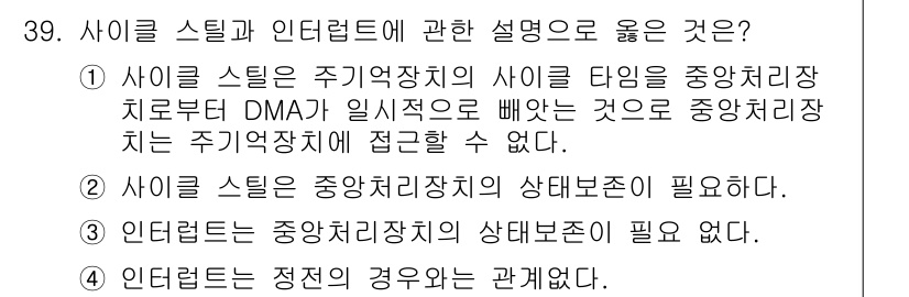 컴퓨터시스템기사(B형) 2018년 39번 - 해당 자격증의 핵심 개념을 묻는 객관식 문제