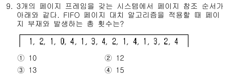 컴퓨터시스템기사(B형) 2018년 9번 - 주어진 페이지 참조 순서에 따라 페이지 교체를 분석하면 다음과 같습니다.... 에 관한 핵심 기출문제