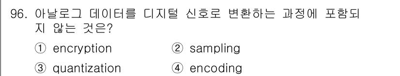컴퓨터시스템기사(B형) 2018년 96번 - 디지털 신호로 변환하는 과정에서 sampling, quantization... 에 관한 핵심 기출문제