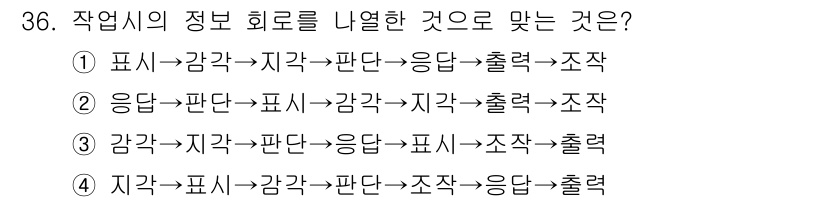 건설안전기사 2018년 36번 - 작업 시의 정보 흐름은 일반적으로 '출력'과 '조작'이 포함되어야 하며,... 에 관한 핵심 기출문제
