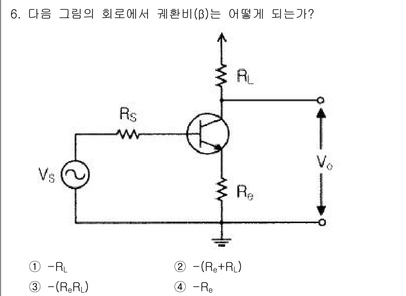 무선설비산업기사 2018년 6번 - 문제에서 주어진 회로의 전압 분배 원리를 이용해 β를 계산할 수 있습니다... 에 관한 핵심 기출문제