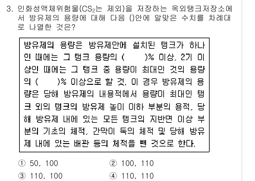 위험물기능장 2016년 3번 - 해당 문제는 방염제의 용량과 관련된 내용입니다. 방화기준에 따라 방염제의... 에 관한 핵심 기출문제