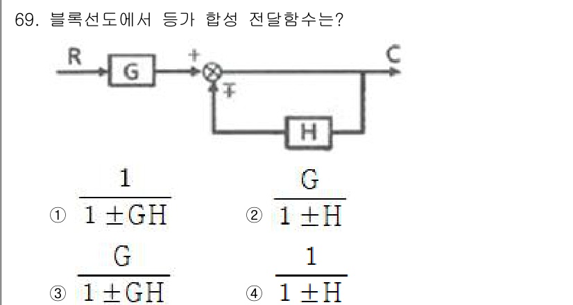 공조냉동기계산업기사 2018년 69번 - 주어진 블록선도에서 전송함수는 입력과 출력의 관계를 나타냅니다. 블록선도... 에 관한 핵심 기출문제