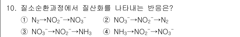 수질환경산업기사 2018년 10번 - 질소 순환 과정에서 질산화는 유기물의 분해에 의해 발생하는 질소 화합물이... 에 관한 핵심 기출문제