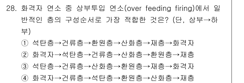 대기환경기사 2018년 28번 - 4. 화격자→거름통→환원칸→산화칸→재생 

이 연속 연소 과정에서 각 단... 에 관한 핵심 기출문제