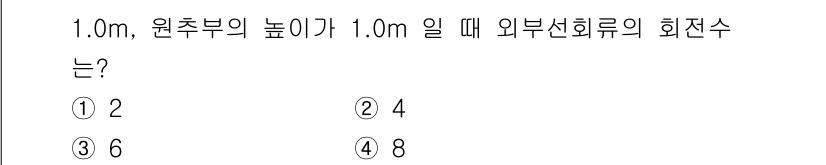 대기환경기사 2018년 55번 - 원추부의 높이가 1.0m이고 원추의 반지름이 1.0m인 경우, 외부선회류... 에 관한 핵심 기출문제