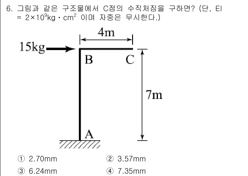 토목기사 2018년 6번 - 문제에서 요구하는 수직 위치 C의 수직 치중을 구하기 위해, 하중과 거리... 에 관한 핵심 기출문제