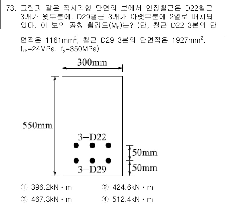 토목기사 2018년 73번 - 주어진 문제에서 보의 단면적과 재료의 강도를 고려하여 보의 공칭 하중을 ... 에 관한 핵심 기출문제