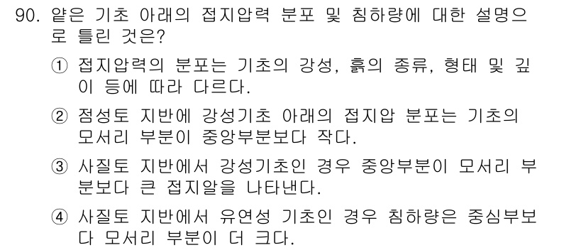 토목기사 2018년 90번 - 점진적 분포는 기초의 강성, 흙의 종류, 형태 및 길이에 따라 다르게 나... 에 관한 핵심 기출문제