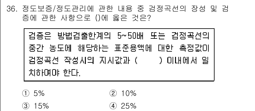 토양환경기사 2018년 36번 - 감정곡선의 중간 농도에서 측정된 결과는 전체 평가의 일관성을 보장하기 위... 에 관한 핵심 기출문제