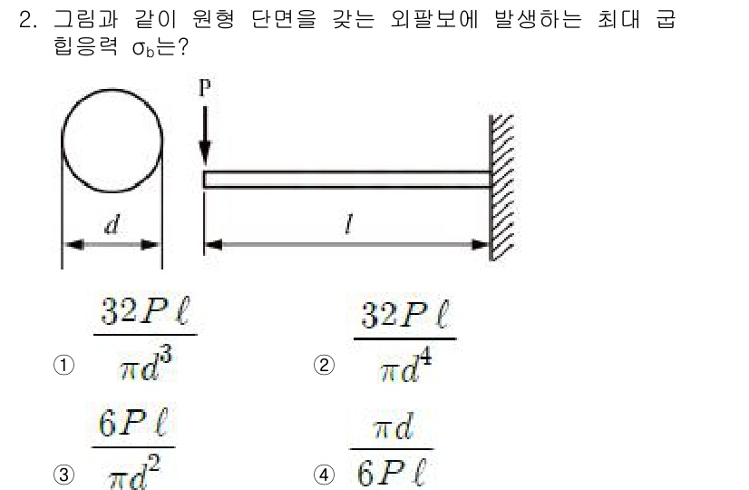 일반기계기사 2018년 2번 - 최대 굽힘력 \( M \)은 원형 단면의 경우 비례하여 단면 2차 모멘트... 에 관한 핵심 기출문제