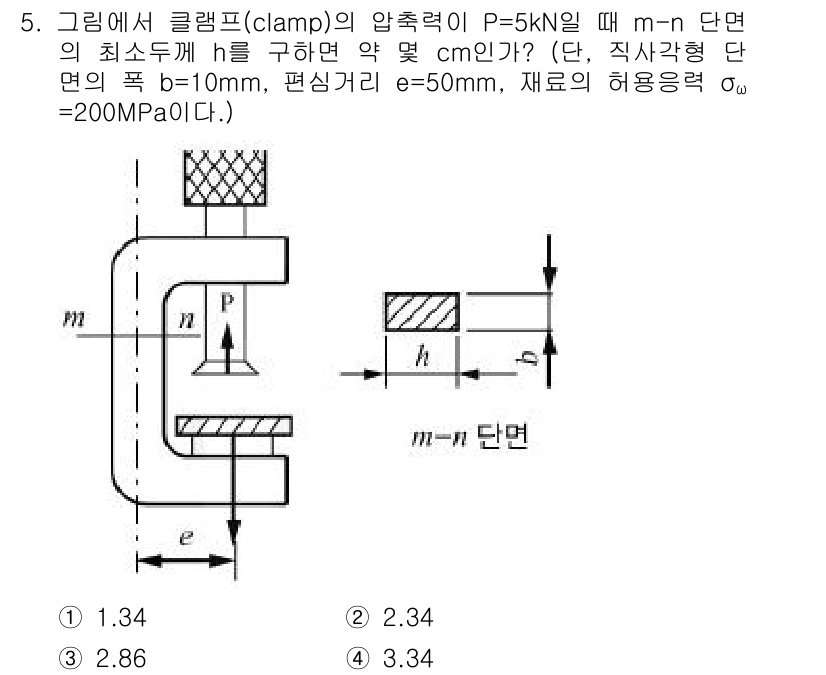 일반기계기사 2018년 5번 - 문제에서 주어진 압축력 P와 단면적의 관계를 이용하여 h를 구합니다. 클... 에 관한 핵심 기출문제