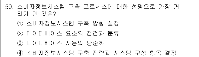 소비자전문상담사_2급 2017년 59번 - 데이터베이스의 요소와 그 중요성을 이해하는 것이 시스템 구축의 핵심이기 ... 에 관한 핵심 기출문제