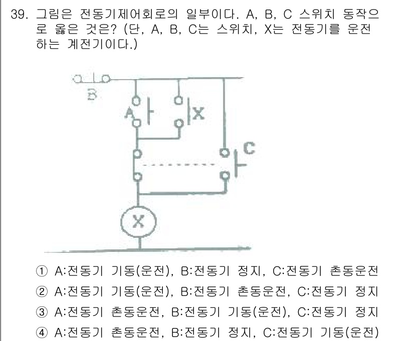 승강기산업기사 2018년 39번 - . C:전동기 기동 (운전)

해설: 회로에서 A, B, C 스위치의 조... 에 관한 핵심 기출문제