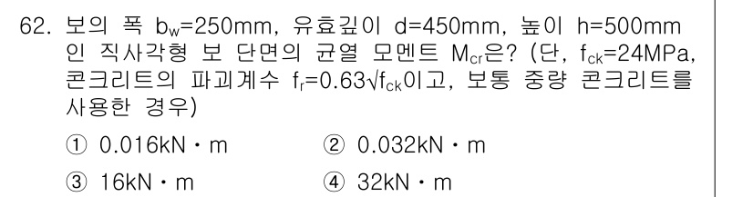 콘크리트산업기사 2015년 64번 - 주어진 보의 폭, 유효 깊이, 높이, 및 콘크리트의 특성을 고려할 때, ... 에 관한 핵심 기출문제