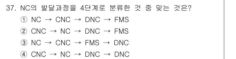 사출(프레스)금형설계기사 2015년 37번 - NC(Numerical Control)는 CNC(Computer Nume... 에 관한 핵심 기출문제