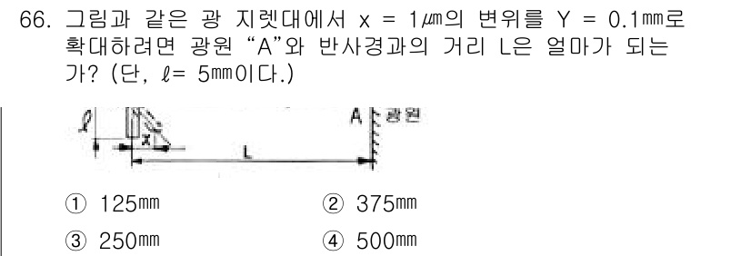 사출(프레스)금형설계기사 2015년 66번 - 주어진 조건에서 광원 A와 반사경 간의 거리를 구하려면, 반사각이 입사각... 에 관한 핵심 기출문제
