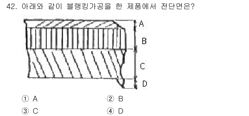 금형기능사 2016년 42번 - 정답은 3번 C입니다. 블랭킹 가공은 재료를 절단하여 원하는 형태로 만드... 에 관한 핵심 기출문제