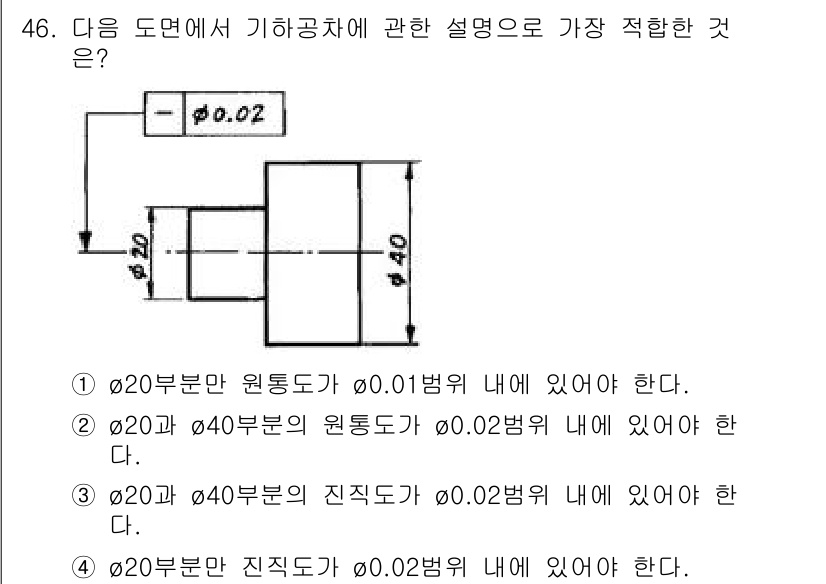 기계조립산업기사 2015년 46번 - Ø20부문의 원통부는 Ø40부문 내에 있어야 하며, 이는 기계 조립의 정... 에 관한 핵심 기출문제