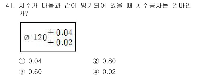 기계조립산업기사 2016년 41번 - 치수가 ±0.04 범위에 있으며, 이는 실제 치수가 ±0.02만큼 변할 ... 에 관한 핵심 기출문제