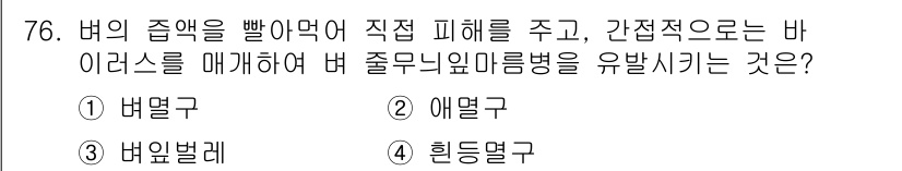 종자산업기사 2017년 76번 - . 힘등멸구  
힘등멸구는 해충으로, 잎을 빨아먹어 직접적인 피해를 주며... 에 관한 핵심 기출문제