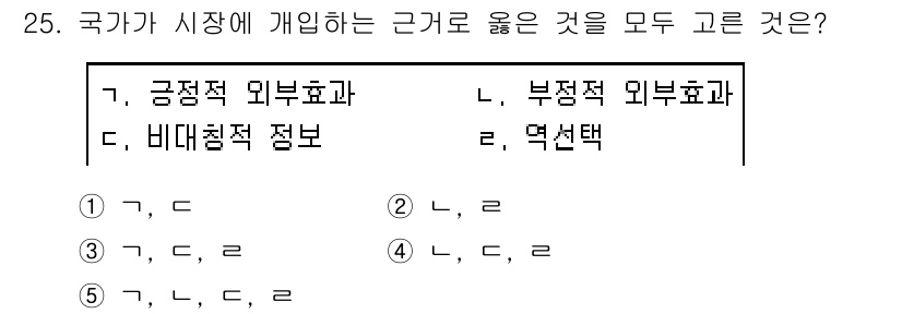사회복지사_1급(3교시) 2019년 25번 - 국가가 시장에 개입하는 주된 이유는 외부효과를 해결하기 위해서입니다. 긍... 에 관한 핵심 기출문제