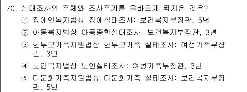 사회복지사_1급(3교시) 2019년 70번 - 장애인복지법은 기본적으로 장애인의 권리와 복지를 증진하기 위한 법률로, ... 에 관한 핵심 기출문제