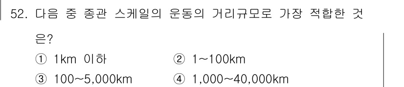 기상기사 2015년 52번 - 스케일의 운동 거리 규모는 일반적으로 약 1,000~40,000km 범위... 에 관한 핵심 기출문제