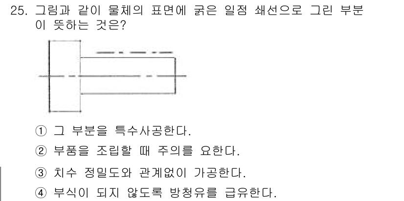 금속재료시험기능사 2016년 26번 - 정답 1번은 그 부분이 특별히 사공하는 것으로, 부품의 소재와 형상에 따... 에 관한 핵심 기출문제