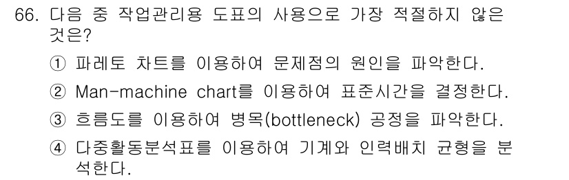 인간공학기사 2015년 66번 - . 

병목(bottleneck) 공정은 작업 흐름에서 제약 요소를 의미... 에 관한 핵심 기출문제