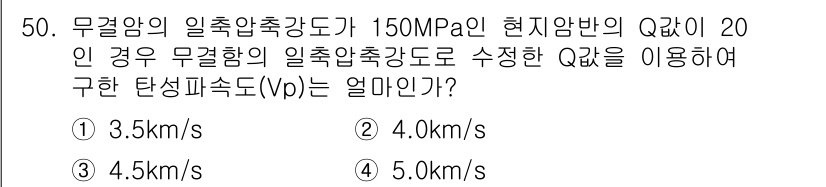 화약류관리기사 2015년 51번 - 무결함의 일측압축강도(σ)를 이용해 탄성파속도(Vp)를 구할 때, Vp는... 에 관한 핵심 기출문제