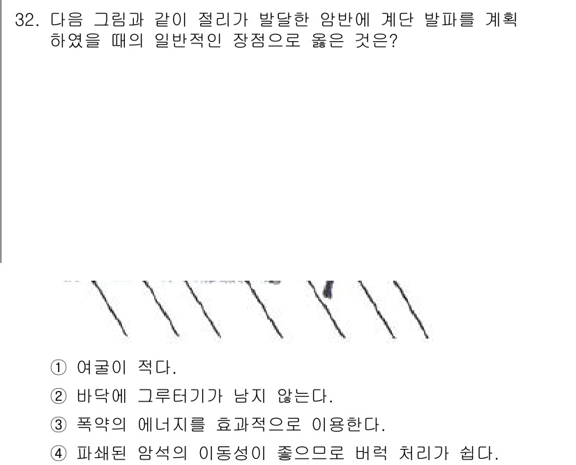 화약류관리기사 2016년 32번 - 폭약의 에너지를 효율적으로 이용하기 위해서는 파쇄된 암석의 형성이 좋고,... 에 관한 핵심 기출문제