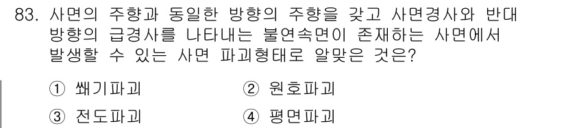 화약류관리기사 2017년 83번 - 주어진 상황에서 주향과 반대 방향의 급경사를 갖는 경우, 불연속면으로 인... 에 관한 핵심 기출문제