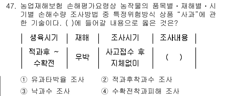 손해평가사 2017년 47번 - . "무반"은 손해평가에서 사고가 발생하지 않았음을 의미하므로, 손해 평... 에 관한 핵심 기출문제