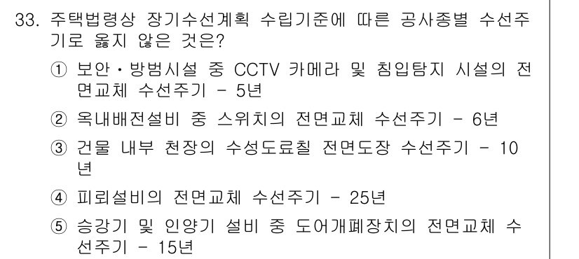 주택관리사보_2차 2015년 33번 - 건물 내부의 수조에서 생기는 안전사고를 방지하기 위해 수조의 주기적인 점... 에 관한 핵심 기출문제