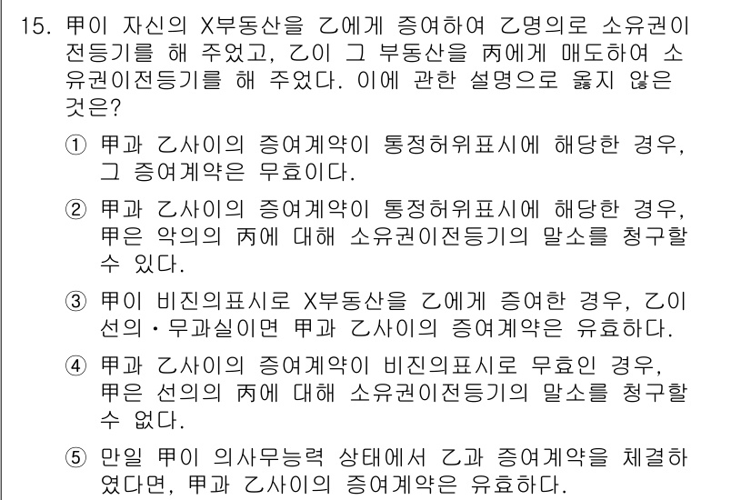 주택관리사보_1차 2015년 15번 - 출제된 질문에서는 소유자 자신의 X부동산을 증여할 때 발생하는 여러 상황... 에 관한 핵심 기출문제