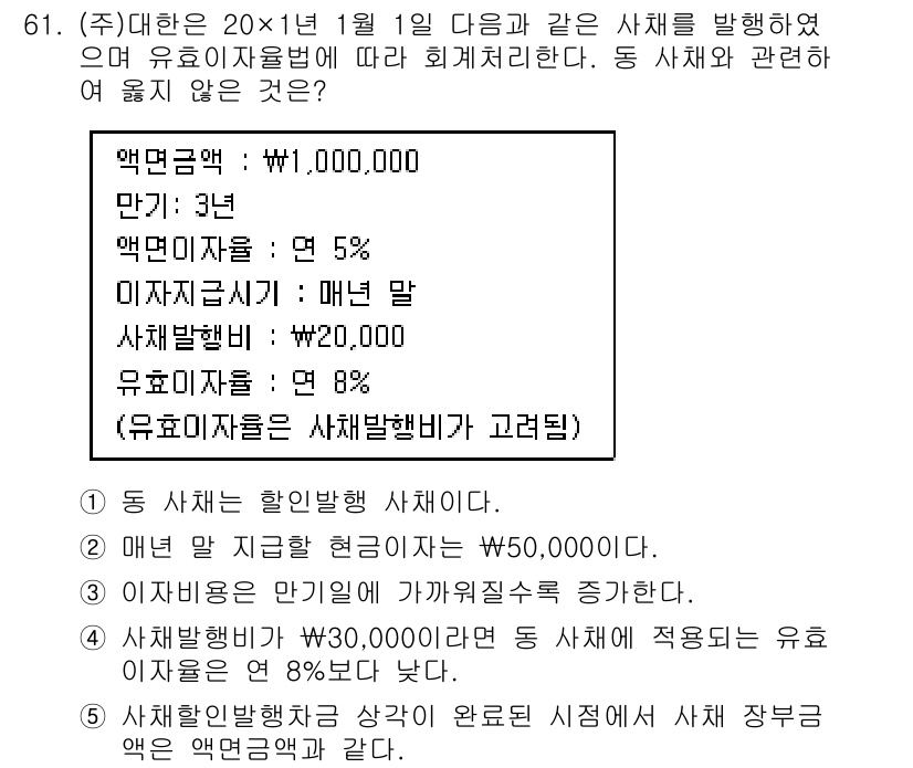 주택관리사보_1차 2015년 61번 - 주택관리사보 1차 문제에서 정답이 3인 이유는 다음과 같습니다. 유효이자... 에 관한 핵심 기출문제