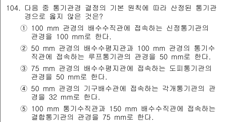 주택관리사보_1차 2016년 104번 - .  

관광경로 결정의 기본 원칙에 따르면, 100mm 관경의 배수관과... 에 관한 핵심 기출문제